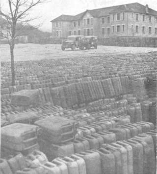 Thousands of gasoline containers are stored in a German courtyard near the border of Germany.